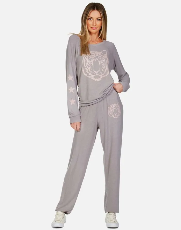 Brenna Tiger Face Stone Women Lauren Moshi Long Sleeve