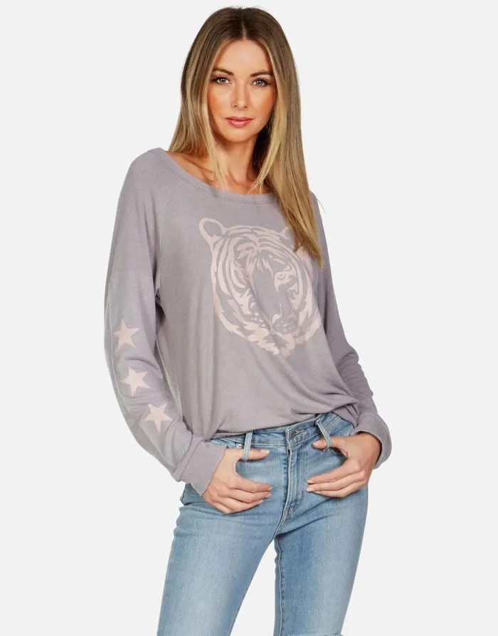 Brenna Tiger Face Stone Women Lauren Moshi Long Sleeve