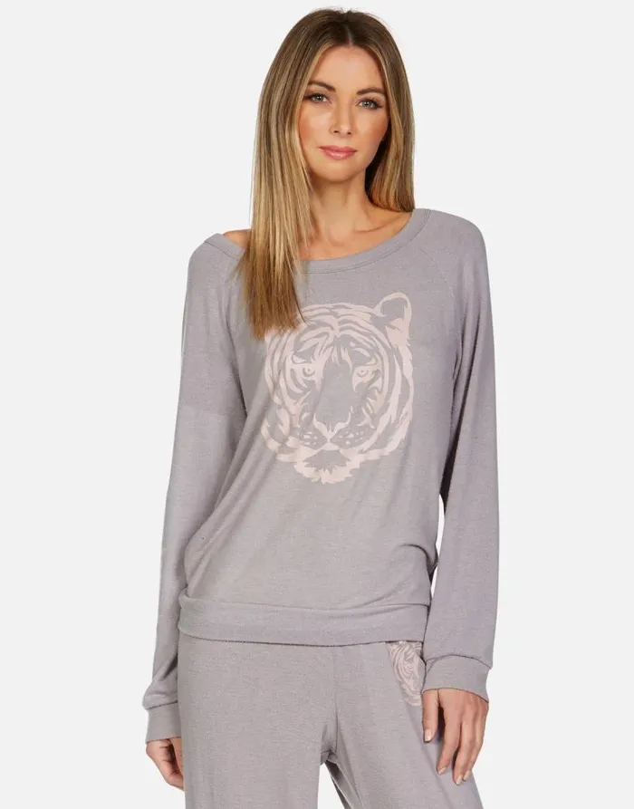 Brenna Tiger Face Stone Women Lauren Moshi Long Sleeve