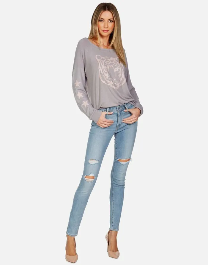 Brenna Tiger Face Stone Women Lauren Moshi Long Sleeve