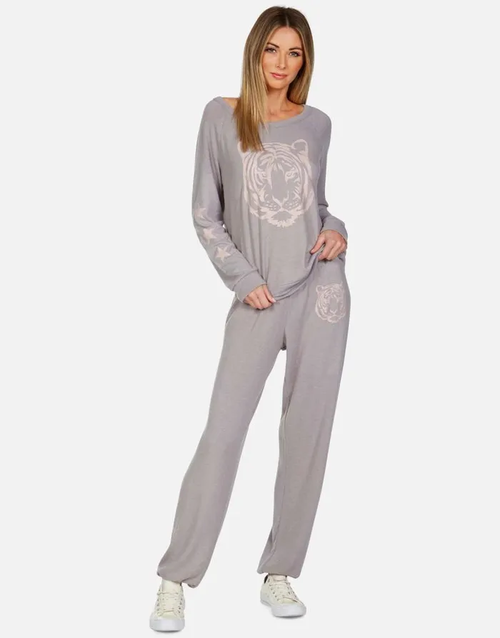 Brenna Tiger Face Stone Women Lauren Moshi Long Sleeve