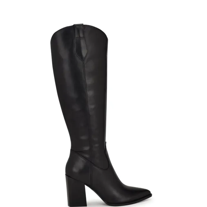 Bromwel Block Heel Boots Black Leather Women Nine West Boots and Booties