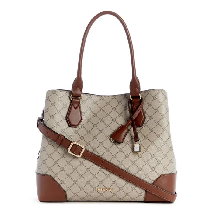 Brooklyn Jet Set Carryall Beige Logomahogany Women Nine West Satchels and Shoulder Bags