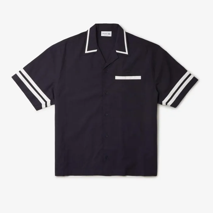Button Down Shirts Men Lacoste Men039s Branded Back Cotton Twill Shirt Navy Blue White G45