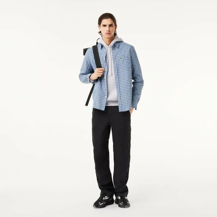 Button Down Shirts Men Lacoste Men039s Checked Poplin Shirt Blue White Ir8