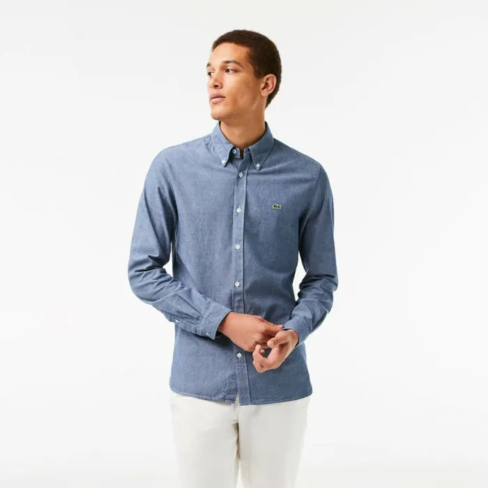 Button Down Shirts Men Lacoste Men039s Slim Fit Cotton Chambray Shirt Blue Cdz