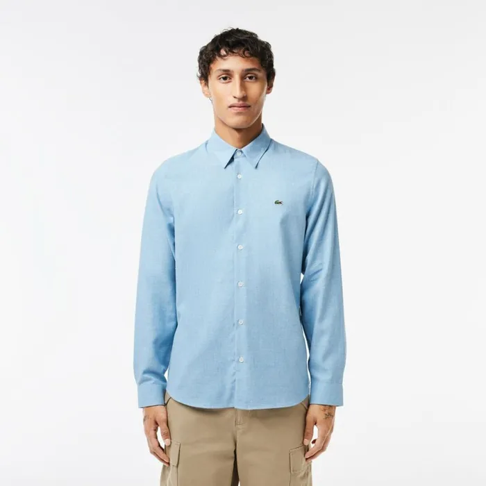 Button Down Shirts Men Lacoste Men039s Slim Fit Cotton Chambray Shirt Blue White Fv2