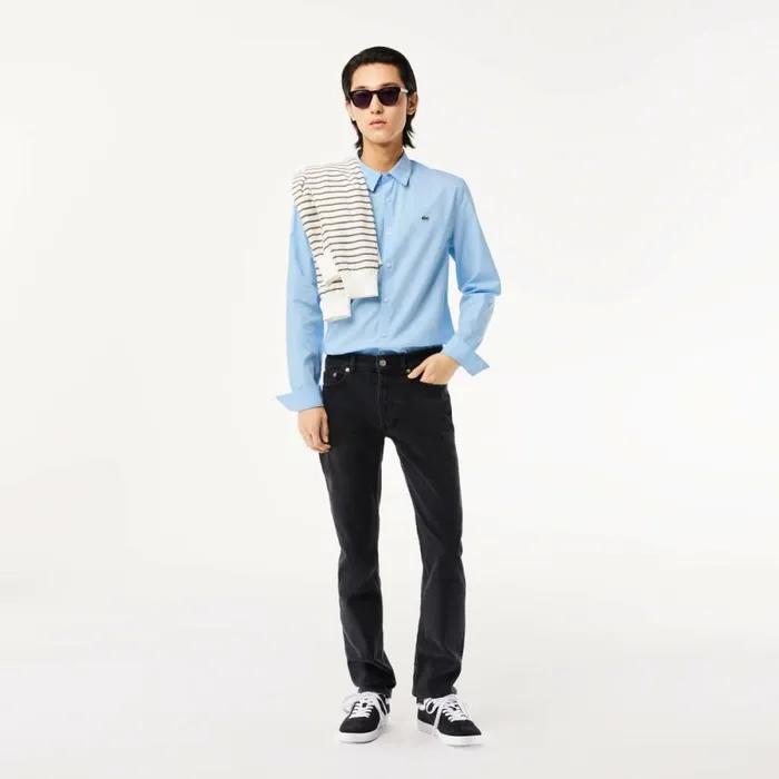 Button Down Shirts Men Lacoste Men039s Slim Fit Stretch Cotton Poplin Shirt Pastel Blue Hbp