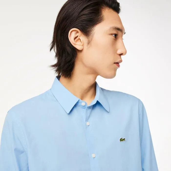 Button Down Shirts Men Lacoste Men039s Slim Fit Stretch Cotton Poplin Shirt Pastel Blue Hbp