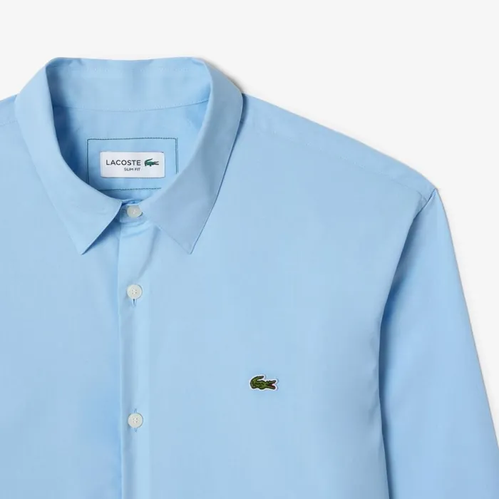 Button Down Shirts Men Lacoste Men039s Slim Fit Stretch Cotton Poplin Shirt Pastel Blue Hbp