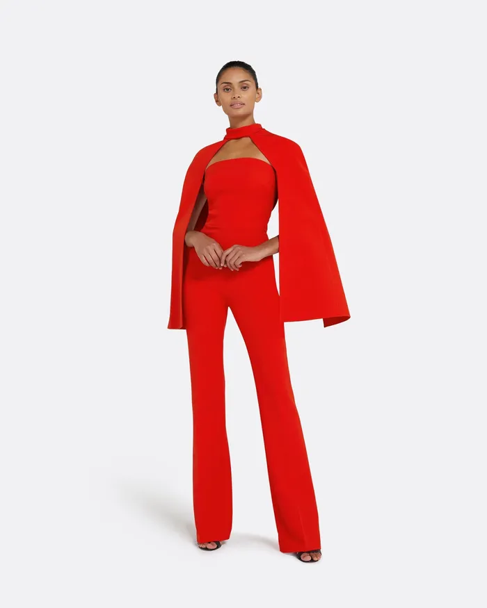 Capes and Harnesses Safiyaa Women Agnes Cherry Red Harness With Myrine Jumpsuit Cherry Red