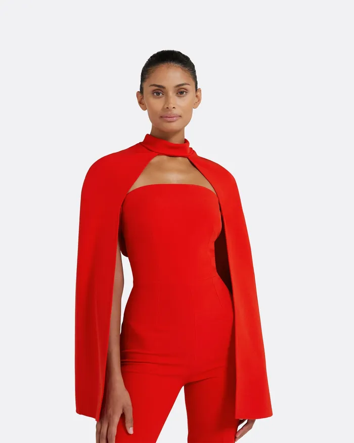 Capes and Harnesses Safiyaa Women Agnes Cherry Red Harness With Myrine Jumpsuit Cherry Red