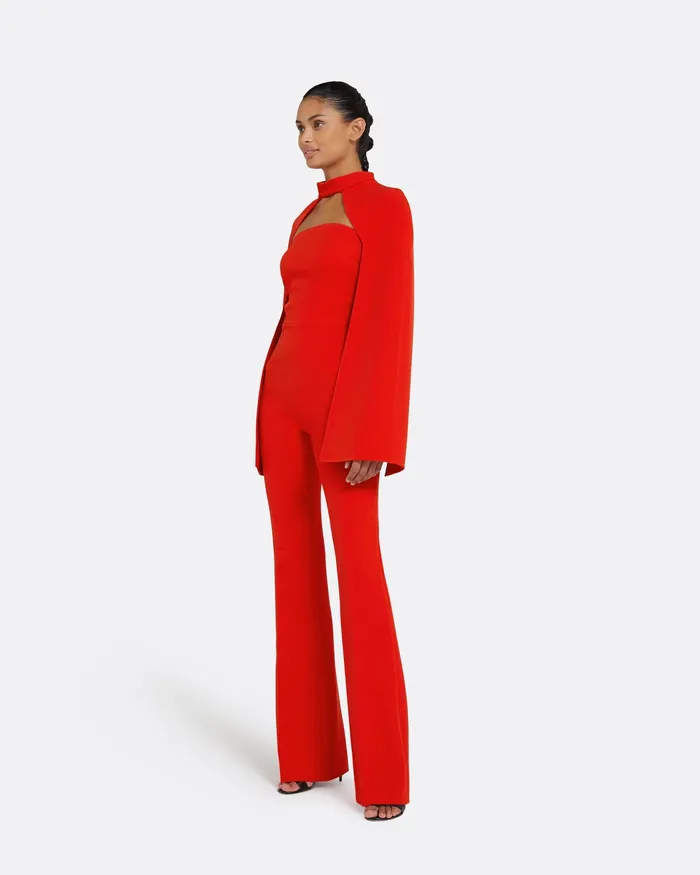 Capes and Harnesses Safiyaa Women Agnes Cherry Red Harness With Myrine Jumpsuit Cherry Red