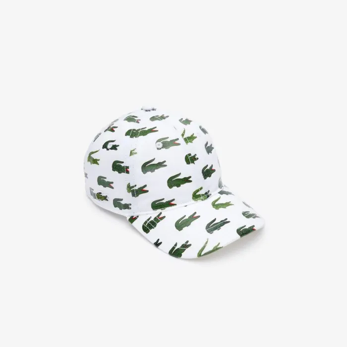 Caps and Hats MenKids Lacoste Kids039 Signature Print Cotton Cap White Green 737