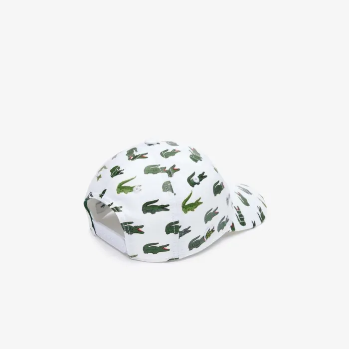 Caps and Hats MenKids Lacoste Kids039 Signature Print Cotton Cap White Green 737