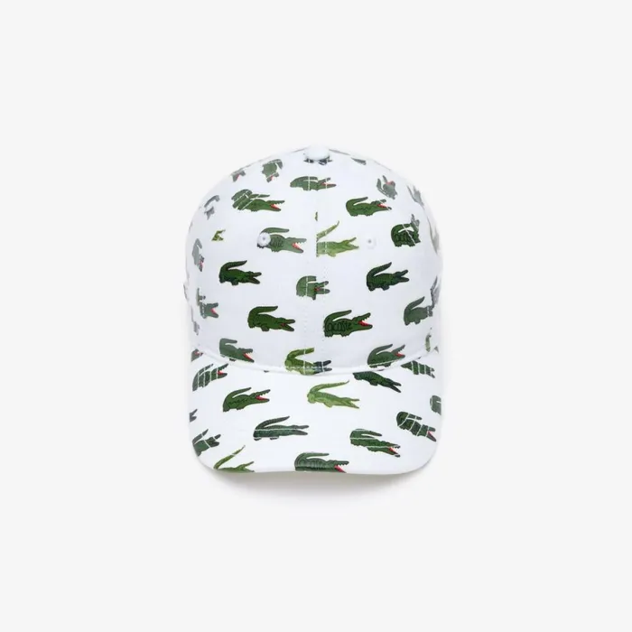 Caps and Hats MenKids Lacoste Kids039 Signature Print Cotton Cap White Green 737