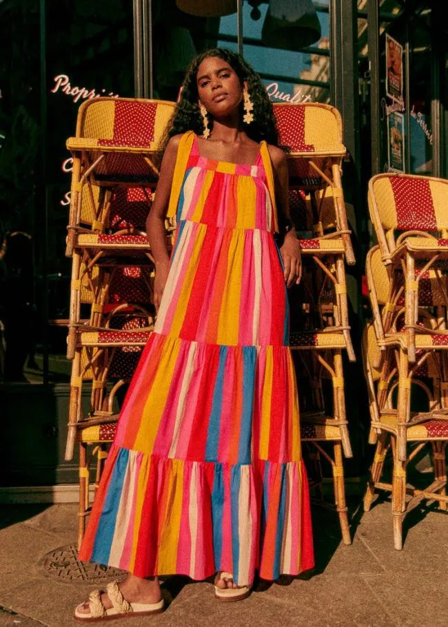 Carioca Stripes Multicolor Mara Maxi Dress Women FARM Rio Maxi Dresses