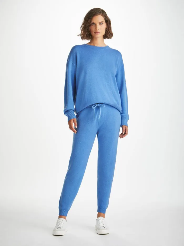 Cashmere Pants Women Derek Rose Track Pants Daphne Cashmere Cornflower