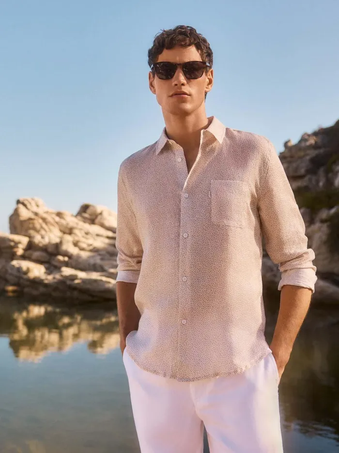 Casual Shirts Men Derek Rose Shirt Milan 24 Linen Sand