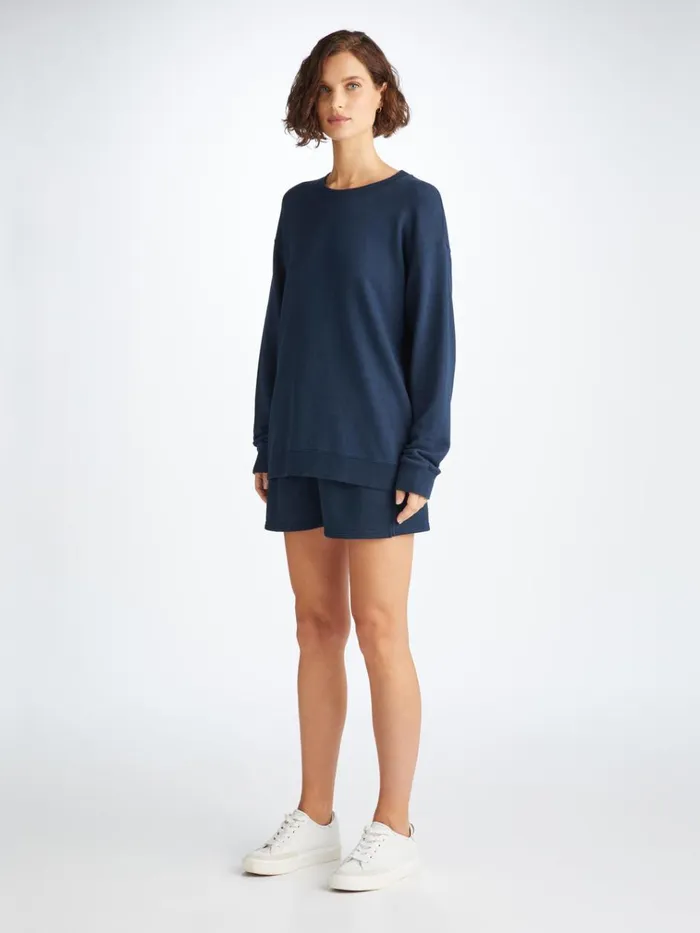 Casual Shorts Women Derek Rose Sweat Shorts Quinn Cotton Modal Navy