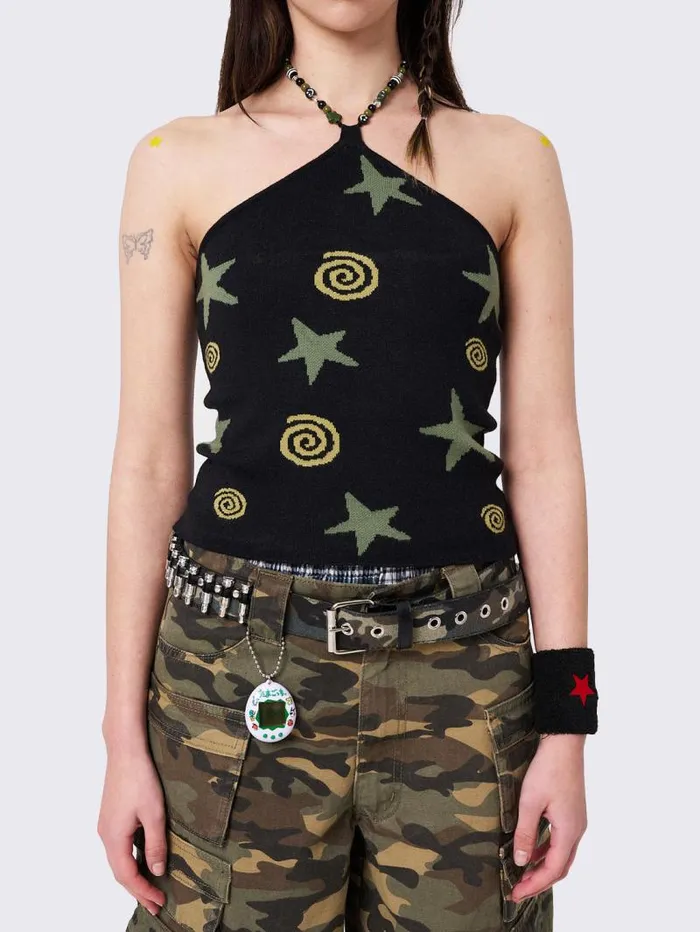 Celestial Swirl Beaded Halter Top Women Minga London Tops and TShirts