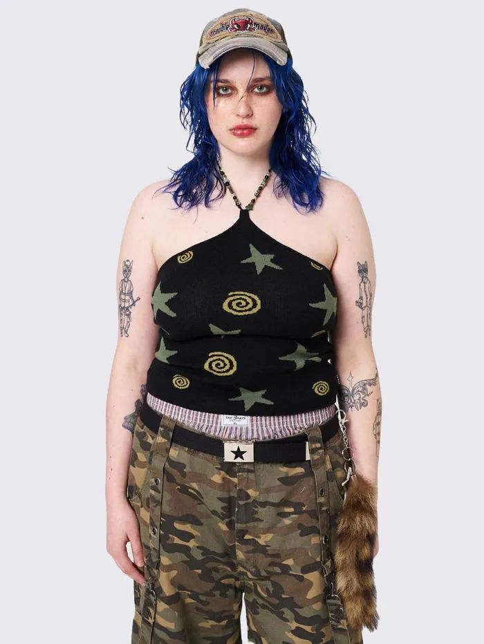 Celestial Swirl Beaded Halter Top Women Minga London Tops and TShirts
