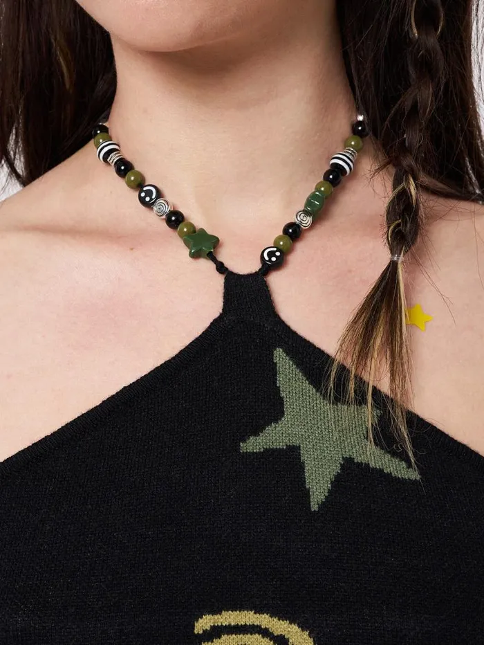 Celestial Swirl Beaded Halter Top Women Minga London Tops and TShirts
