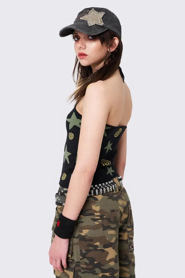 Celestial Swirl Beaded Halter Top Women Minga London Tops and TShirts