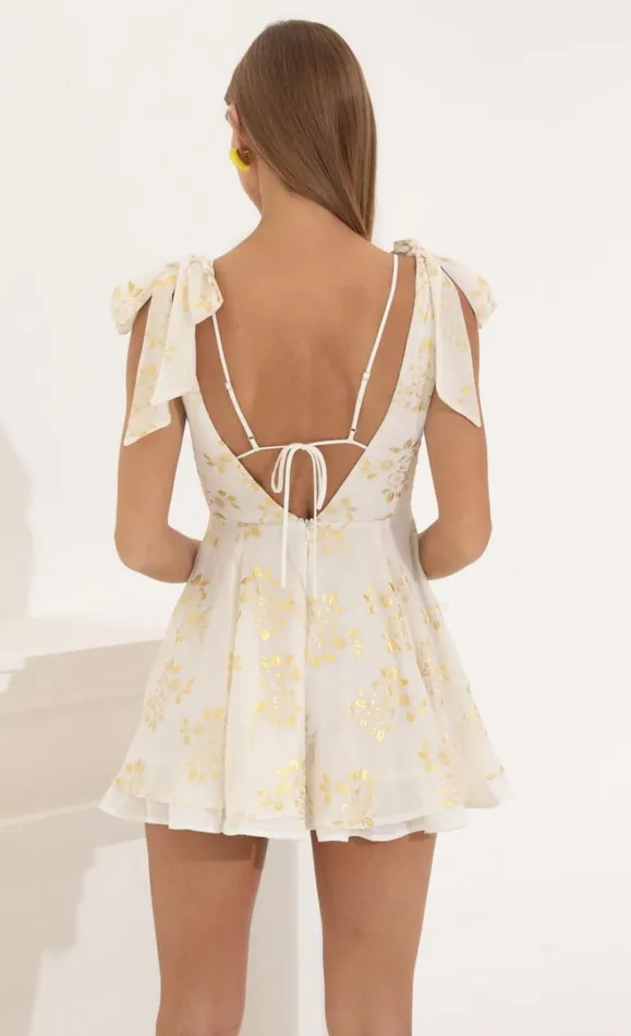 Chiffon Fit And Flare Dress Gold Foil Women LUCY IN THE SKY Mini Dresses Chiffon Fit And Flare Dress Gold Foil Women LUCY IN THE SKY Mini Dresses
