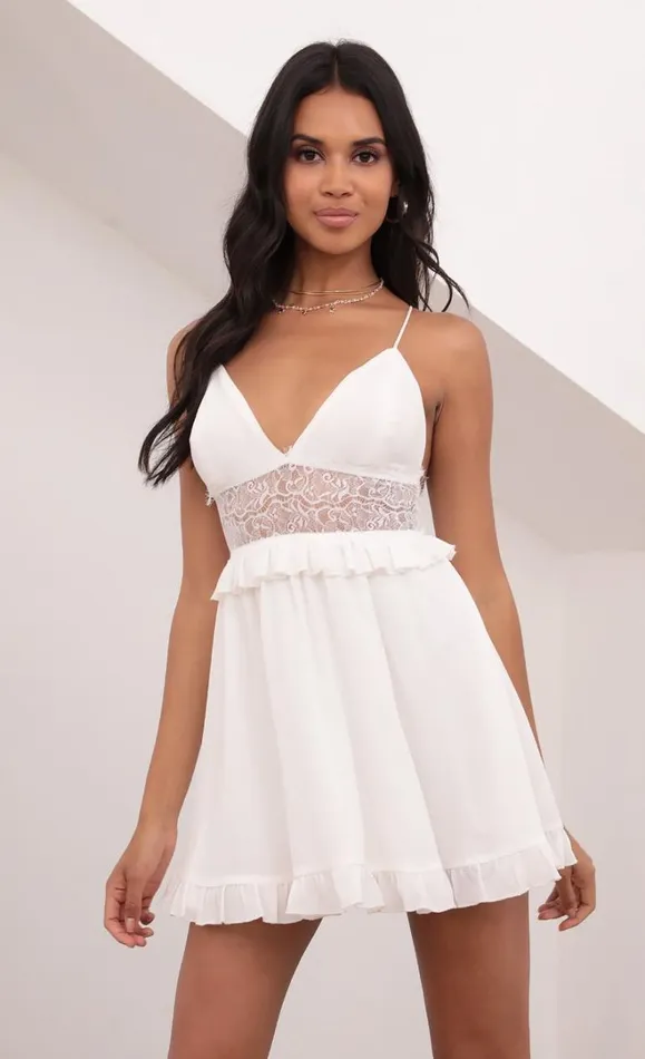 Chiffon Lace Up Dress White Women LUCY IN THE SKY Mini Dresses