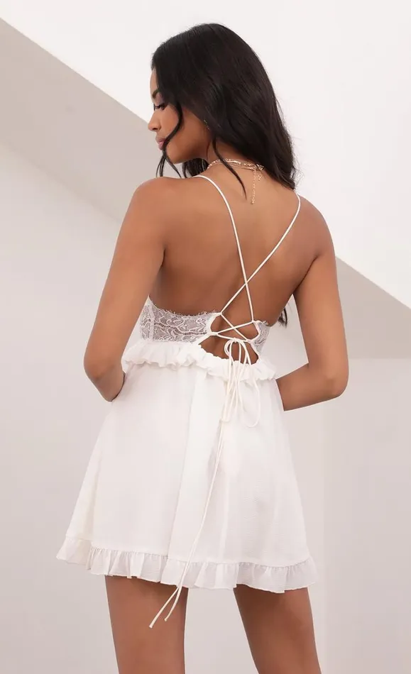 Chiffon Lace Up Dress White Women LUCY IN THE SKY Mini Dresses Chiffon Lace Up Dress White Women LUCY IN THE SKY Mini Dresses