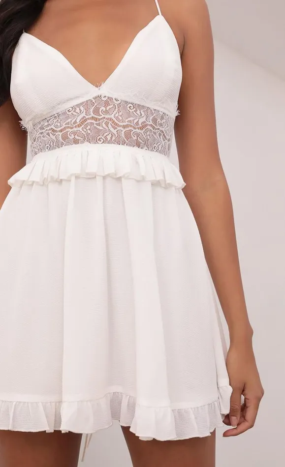 Chiffon Lace Up Dress White Women LUCY IN THE SKY Mini Dresses Chiffon Lace Up Dress White Women LUCY IN THE SKY Mini Dresses