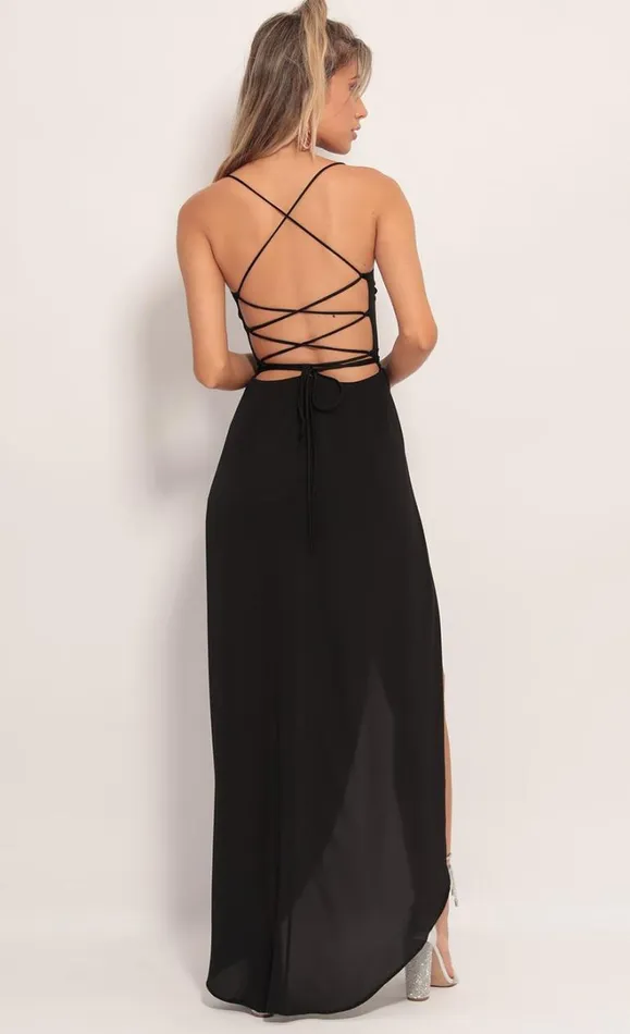 Chiffon Luxe Maxi Dress Black Women LUCY IN THE SKY Maxi Dresses