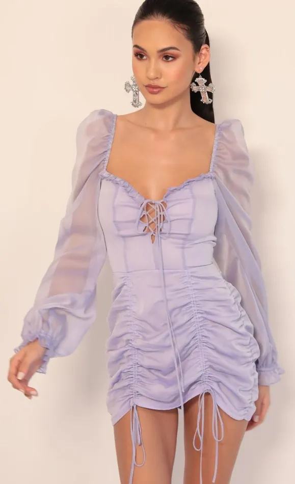 Chiffon Puff Sleeve Dress Lavender Women LUCY IN THE SKY Mini Dresses