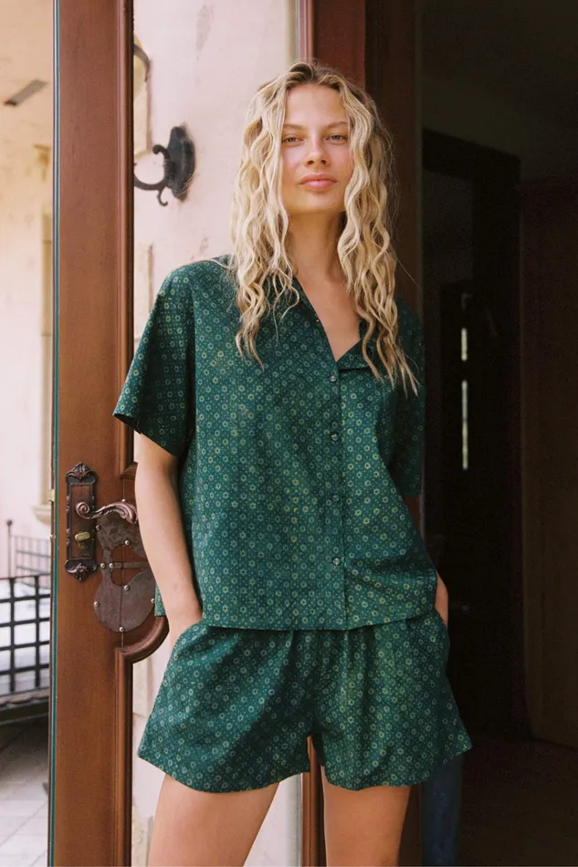 Christy Dawn Tops and Blouses Women The Skylar Top Green Petunia Dot