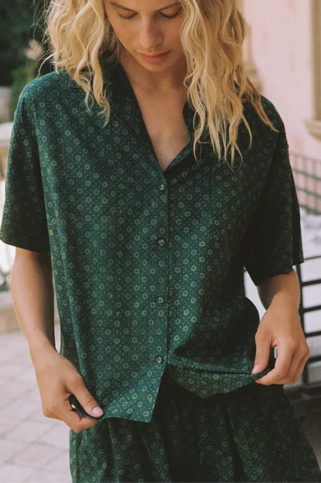 Christy Dawn Tops and Blouses Women The Skylar Top Green Petunia Dot