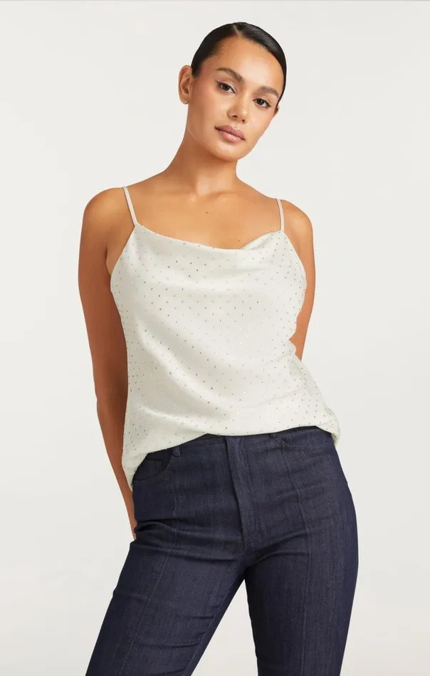 Cinq Sept Allover Heatset Marta Cami Ivory Women Tank Tops and Camisoles