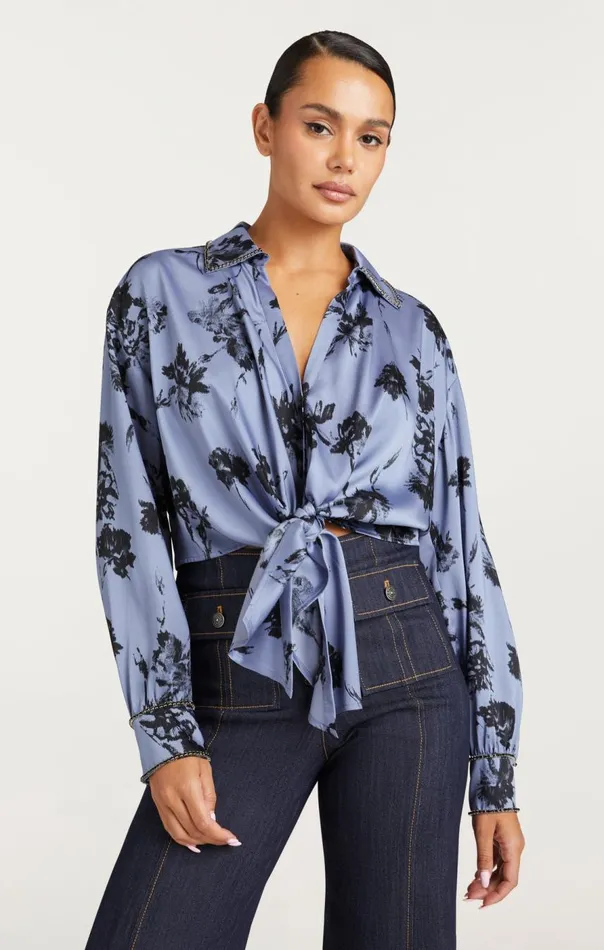 Cinq Sept Cool Carnation Embellished Marianna Top Rusticbluemulti Women Long Sleeve Tops