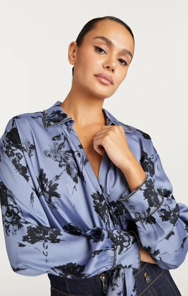 Cinq Sept Cool Carnation Embellished Marianna Top Rusticbluemulti Women Long Sleeve Tops