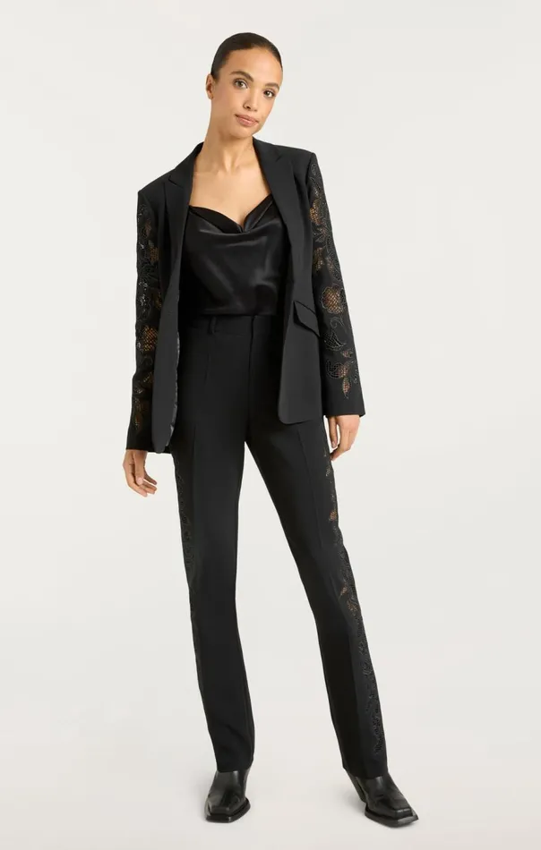 Cinq Sept Cutout Paisley Embellished Kerry Pant Black Women Pants