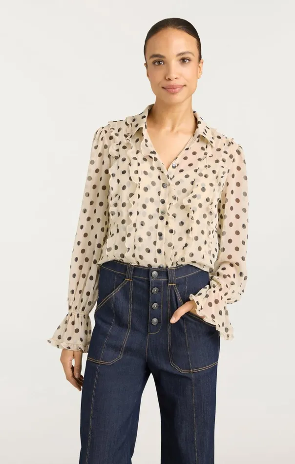 Cinq Sept Estelle Top Polkadotgardeniablack Women Long Sleeve Tops
