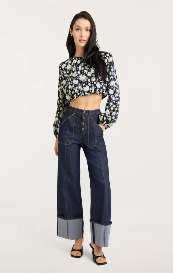 Cinq Sept Graphic Floral Kamala Top Navyivory Women Long Sleeve Tops