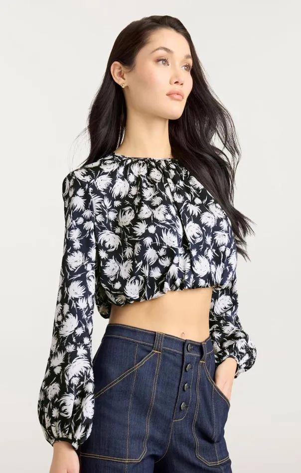 Cinq Sept Graphic Floral Kamala Top Navyivory Women Long Sleeve Tops