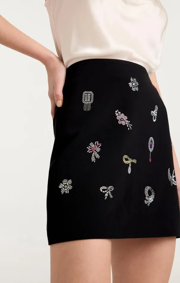 Cinq Sept Heatset Brooches Embellished Doris Skirt Blackmulti Women Skirts