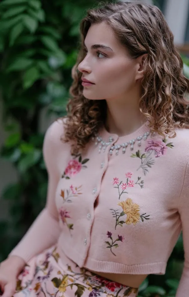 Cinq Sept Isolde Embroidered Cardigan Softpinkmulti Women Long Sleeve Tops