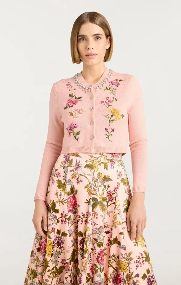 Cinq Sept Isolde Embroidered Cardigan Softpinkmulti Women Long Sleeve Tops