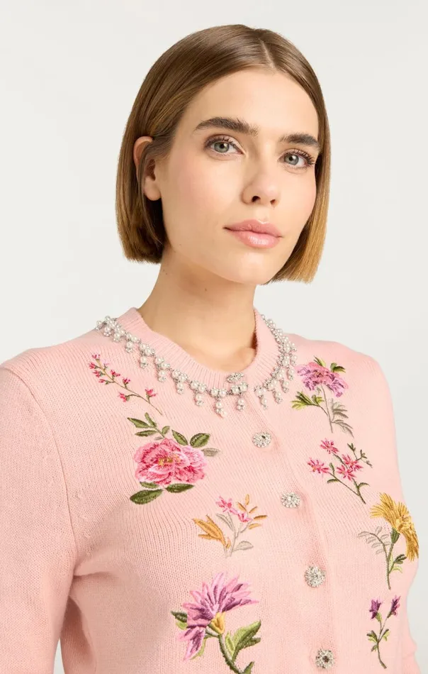 Cinq Sept Isolde Embroidered Cardigan Softpinkmulti Women Long Sleeve Tops