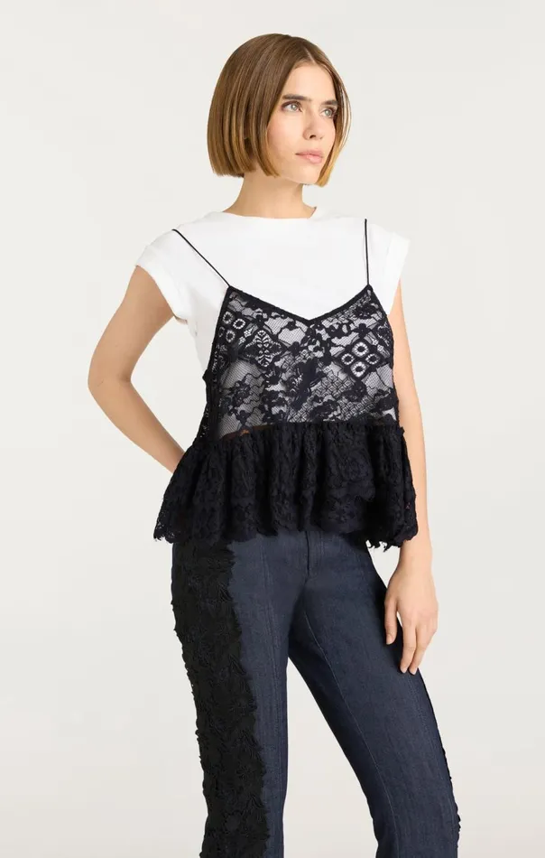 Cinq Sept Lace Samantha Top Whiteblack Women Tees