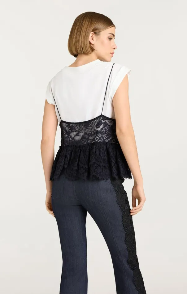 Cinq Sept Lace Samantha Top Whiteblack Women Tees