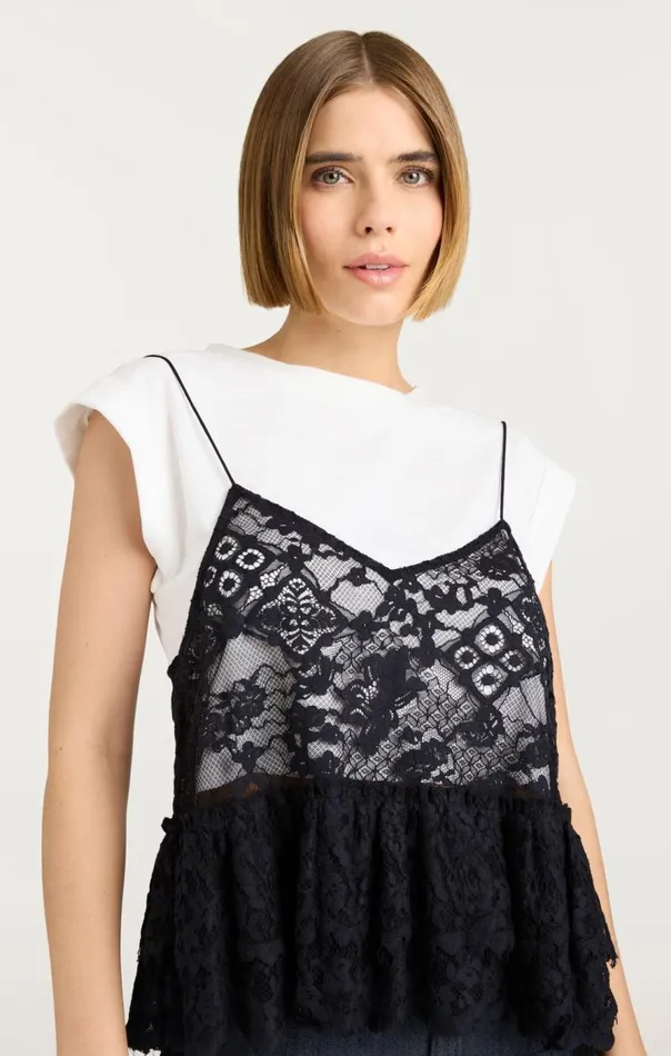 Cinq Sept Lace Samantha Top Whiteblack Women Tees